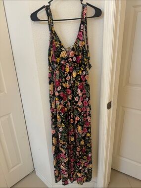 Liberty Love Black Floral Maxi Dress with Pink & Yellow Blooms